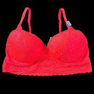 Victoria’s Secret Pink Push Up padded underwire lace Bralette Bra Orange 34DD